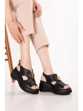 Gondol Hakiki Deri Platform Taban Sandalet pkr.64027 Siyah