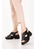 Gondol Hakiki Deri Platform Taban Sandalet pkr.64027 Siyah