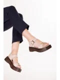 Gondol Hakiki Deri Platform Taban Sandalet pkr.2401 Buz Gri