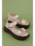 Gondol Hakiki Deri Platform Taban Sandalet pkr.2401 Buz Gri