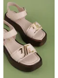 Gondol Hakiki Deri Platform Taban Sandalet pkr.2401 Buz Gri