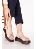 Gondol Hakiki Deri Platform Taban Sandalet pkr.2401 Buz Gri