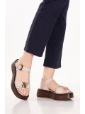 Gondol Hakiki Deri Platform Taban Sandalet pkr.2401 Buz Gri