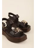 Gondol Hakiki Deri Platform Taban Sandalet pkr.2401 Kahverengi