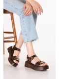Gondol Hakiki Deri Platform Taban Sandalet pkr.2401 Kahverengi