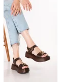 Gondol Hakiki Deri Platform Taban Sandalet pkr.2401 Kahverengi