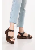 Gondol Hakiki Deri Platform Taban Sandalet pkr.2401 Kahverengi