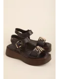 Gondol Hakiki Deri Platform Taban Sandalet pkr.2401 Kahverengi