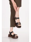 Gondol Hakiki Deri Platform Taban Sandalet pkr.2401 Siyah