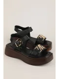 Gondol Hakiki Deri Platform Taban Sandalet pkr.2401 Siyah