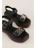 Gondol Hakiki Deri Platform Taban Sandalet pkr.2401 Siyah