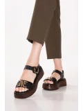 Gondol Hakiki Deri Platform Taban Sandalet pkr.2401 Siyah