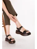 Gondol Hakiki Deri Platform Taban Sandalet pkr.2401 Siyah