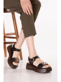 Gondol Hakiki Deri Platform Taban Sandalet pkr.2401 Siyah