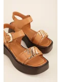 Gondol Hakiki Deri Platform Taban Sandalet pkr.2401 Taba