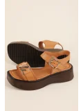 Gondol Hakiki Deri Platform Taban Sandalet pkr.2401 Taba