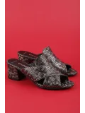 Gondol Kadın Hakiki Deri Orta Bot Topuklu Terlik şhn.1198 Platin