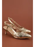Gondol Kadın Hakiki Deri İnce Stiletto Topuklu Abiye Ayakkabı ast.6870 Gold