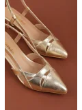 Gondol Kadın Hakiki Deri İnce Stiletto Topuklu Abiye Ayakkabı ast.6870 Gold