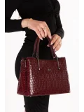 Gondol Kadın Çift Bölmeli El ve Omuz Çantası ald.3876 Bordo Croco