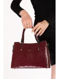 Gondol Kadın Çift Bölmeli El ve Omuz Çantası ald.3876 Bordo Croco