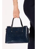 Gondol Kadın Çift Bölmeli El ve Omuz Çantası ald.3876 Lacivert Croco