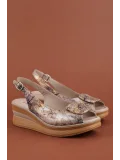 Gondol Hakiki Deri Platform Taban Sandalet pkr.1802 Vizon Desen