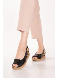 Gondol Hakiki Deri Platform Taban Sandalet pkr.1802 Siyah