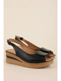 Gondol Hakiki Deri Platform Taban Sandalet pkr.1802 Siyah