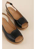 Gondol Hakiki Deri Platform Taban Sandalet pkr.1802 Siyah