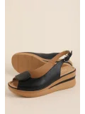 Gondol Hakiki Deri Platform Taban Sandalet pkr.1802 Siyah