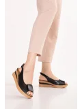 Gondol Hakiki Deri Platform Taban Sandalet pkr.1802 Siyah