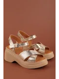 Gondol Hakiki Deri Platform Taban Topuklu Sandalet pkr.64004 Dore