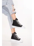 Gondol Kadın Hakiki Deri Günlük Yüksek Bilek Sneaker flf.671 Siyah