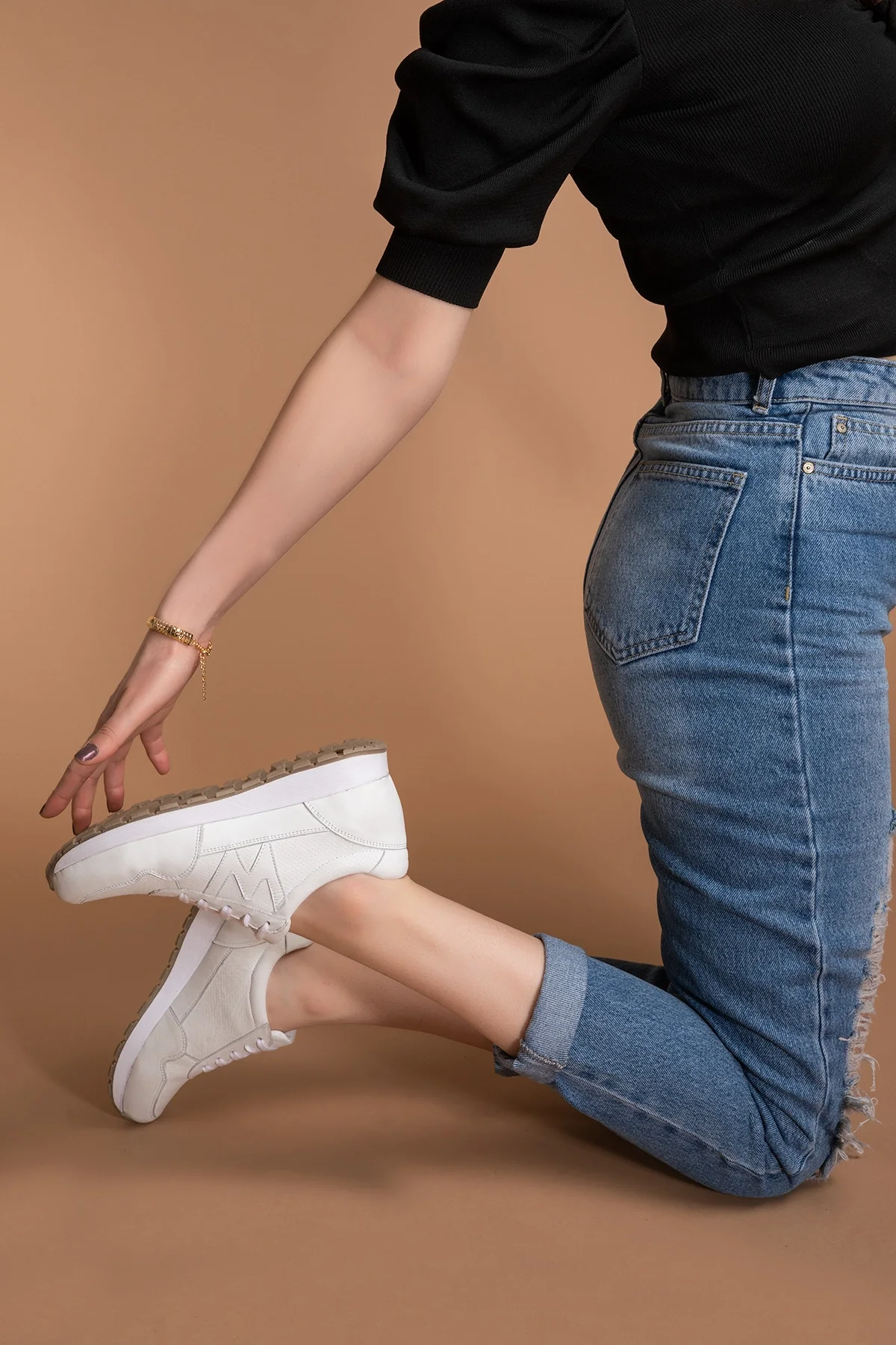 Gondol Içi Dışı Hakiki Deri Anatomik Taban Spor Ayakkabı flf.444 Beyaz