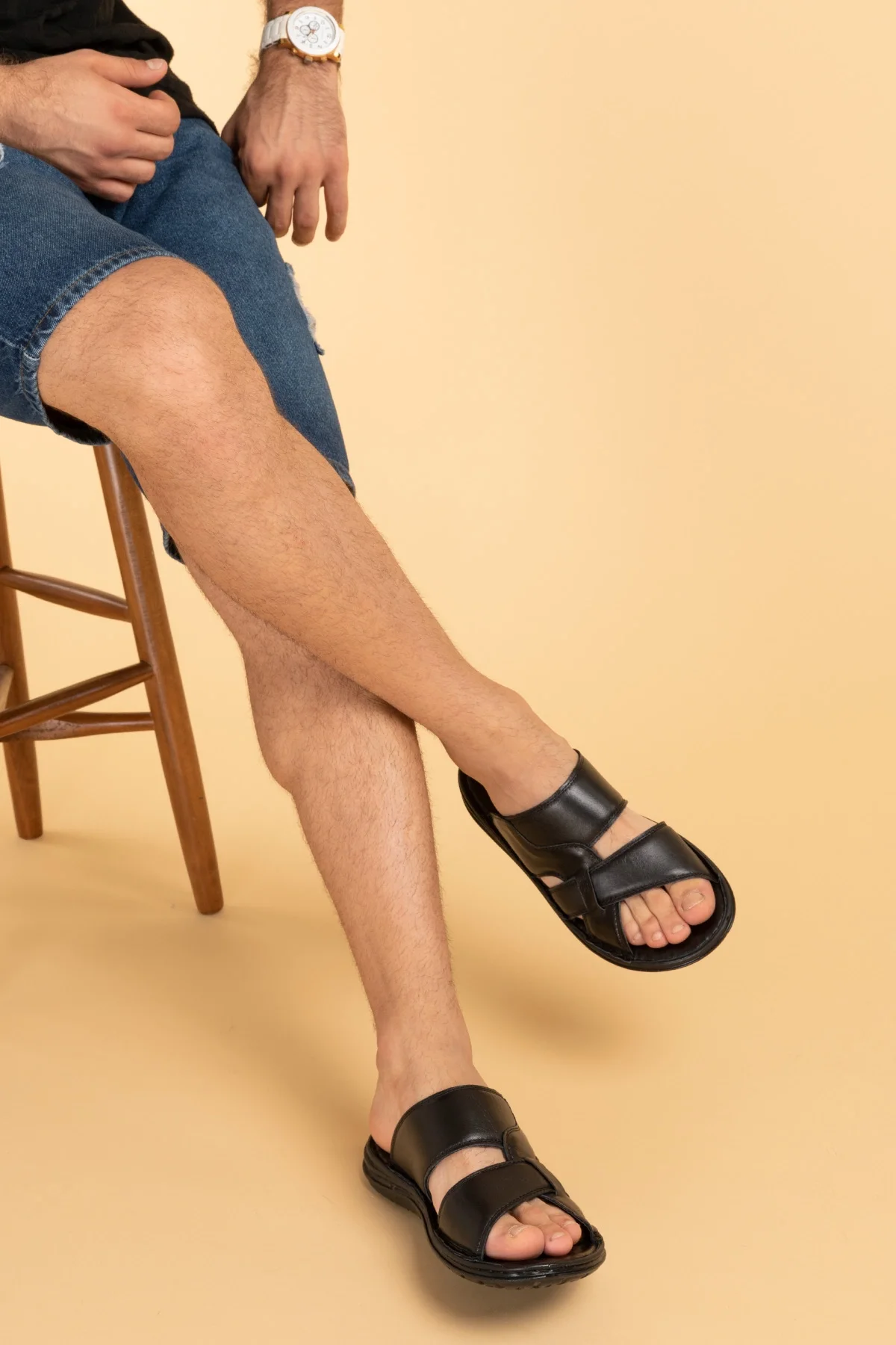 Gondol Erkek Hakiki Deri Comfort Günlük Terlik kml.105 Siyah