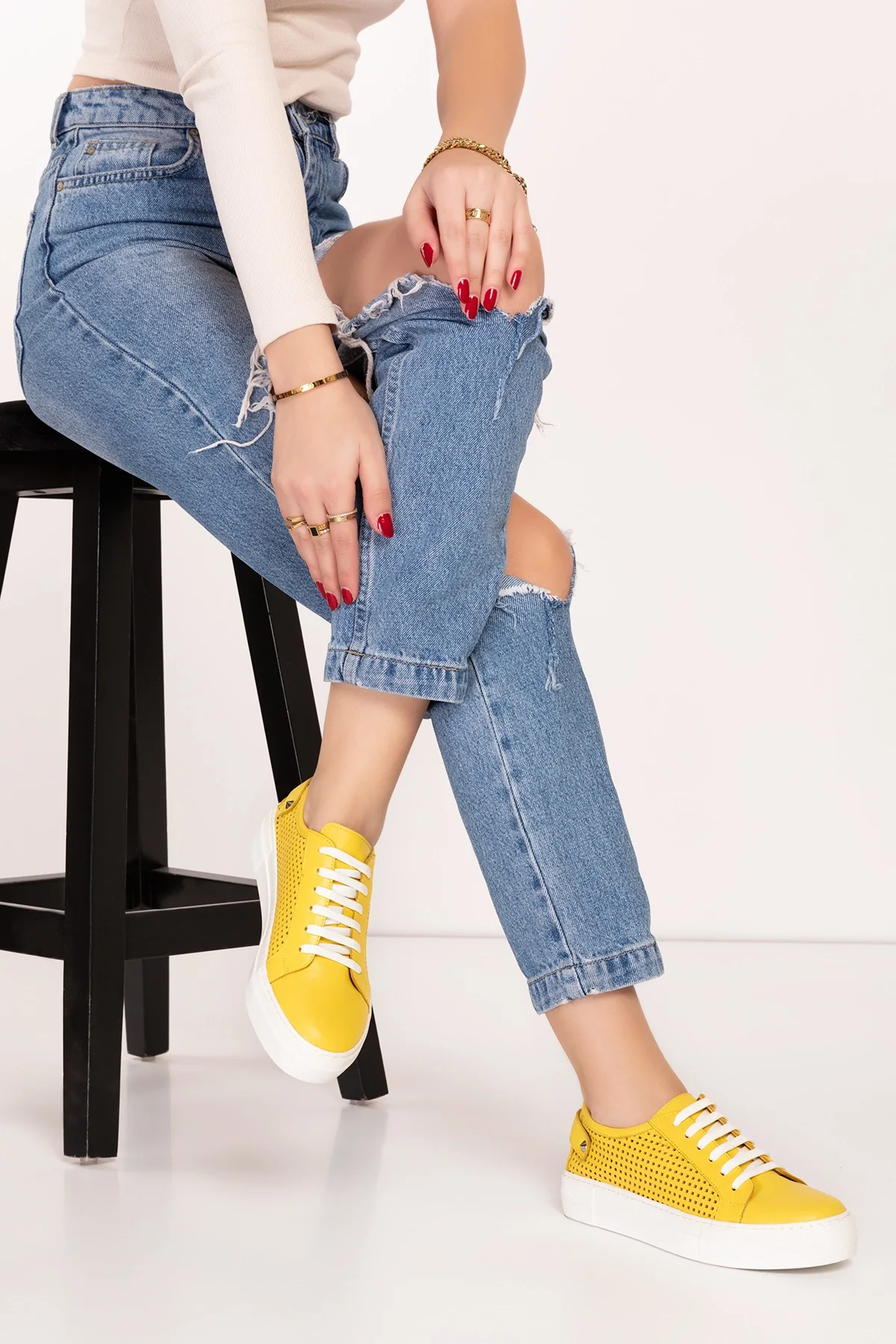 Gondol Kadın Iç Dış Hakiki Deri Günlük Sneaker als.369 Sarı
