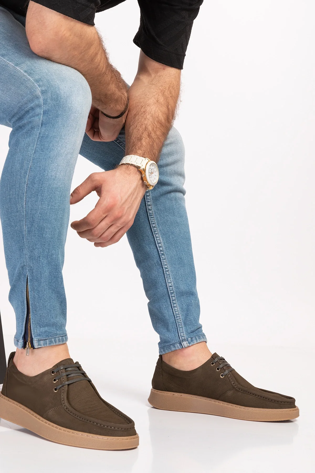 Gondol Hakiki Deri Erkek Loafer Ayakkabı src.810 Haki Nubuk