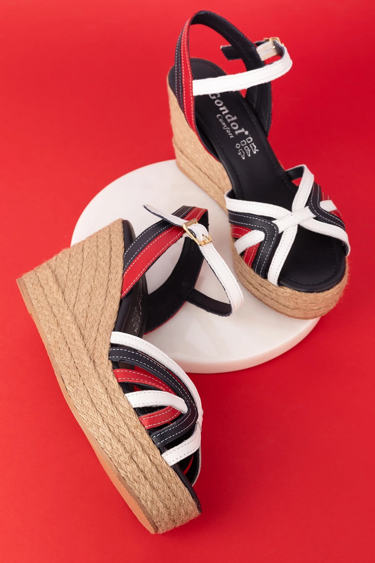Gondol Kadın Hakiki Deri Dolgu Topuk Platform Sandalet ell.4389 Tommy