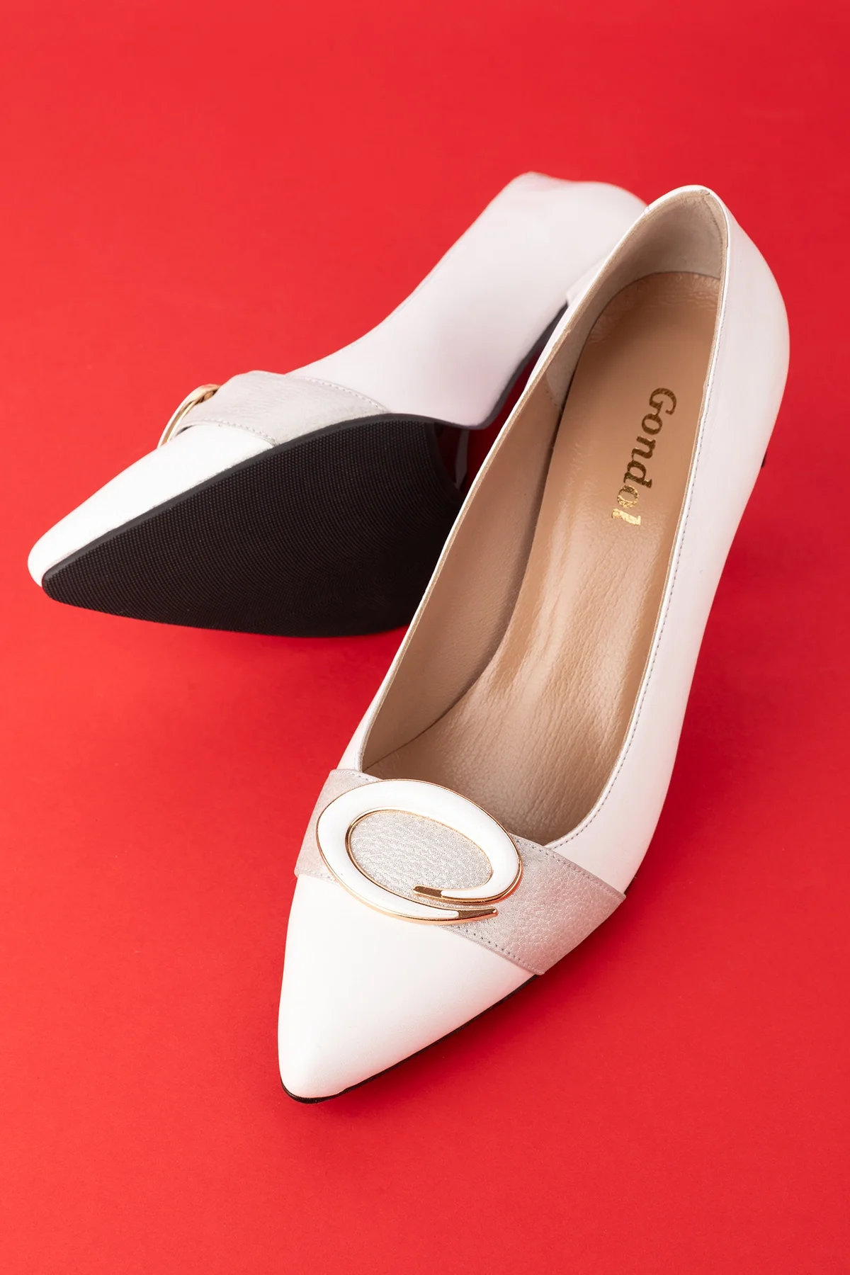 Gondol Kadın Hakiki Deri Stiletto Ayakkabı ast.6201 Beyaz