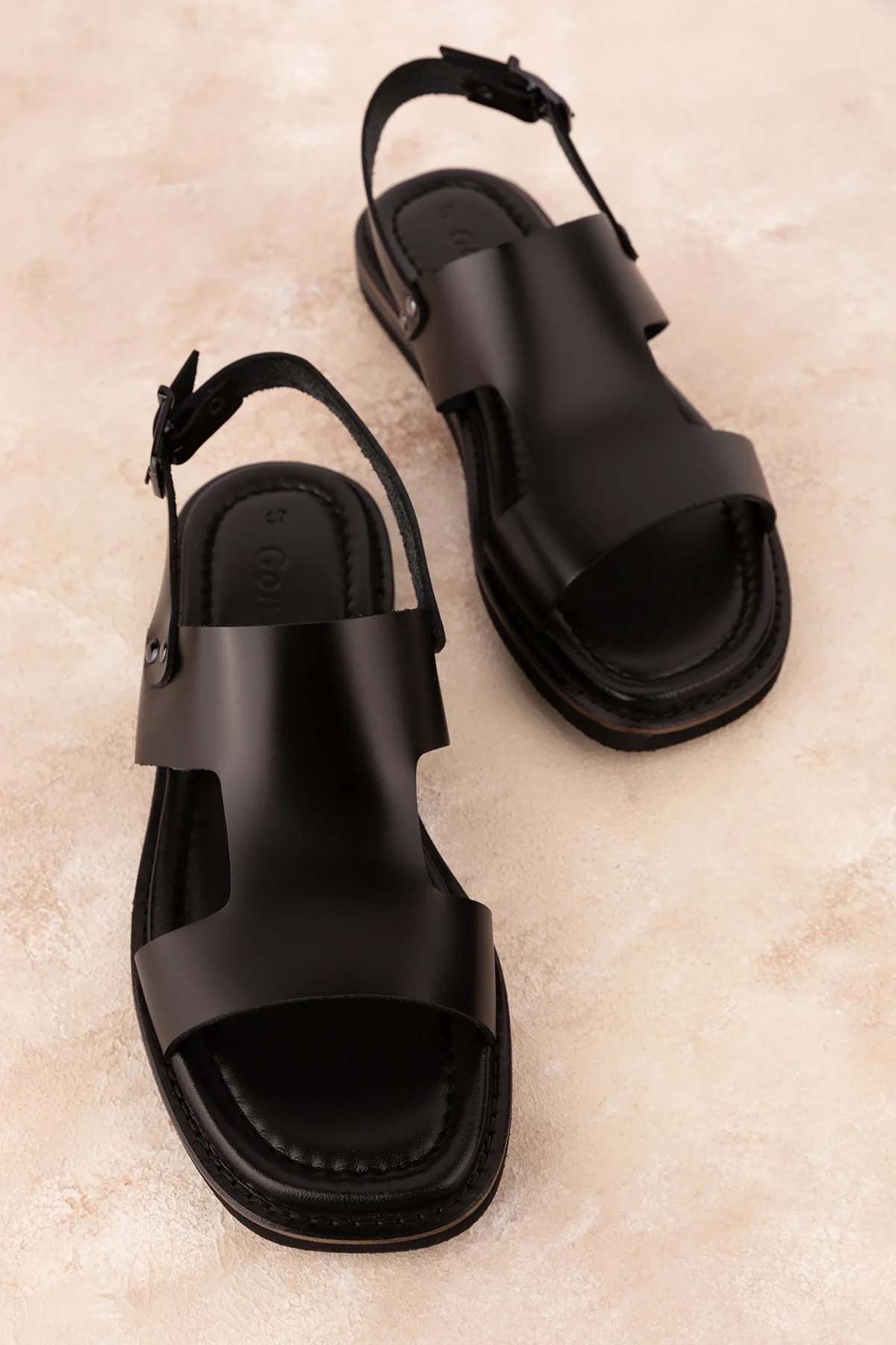 Gondol Kadın Hakiki Deri Renkli Kombin Vaketa Sandalet ayh.407 Siyah