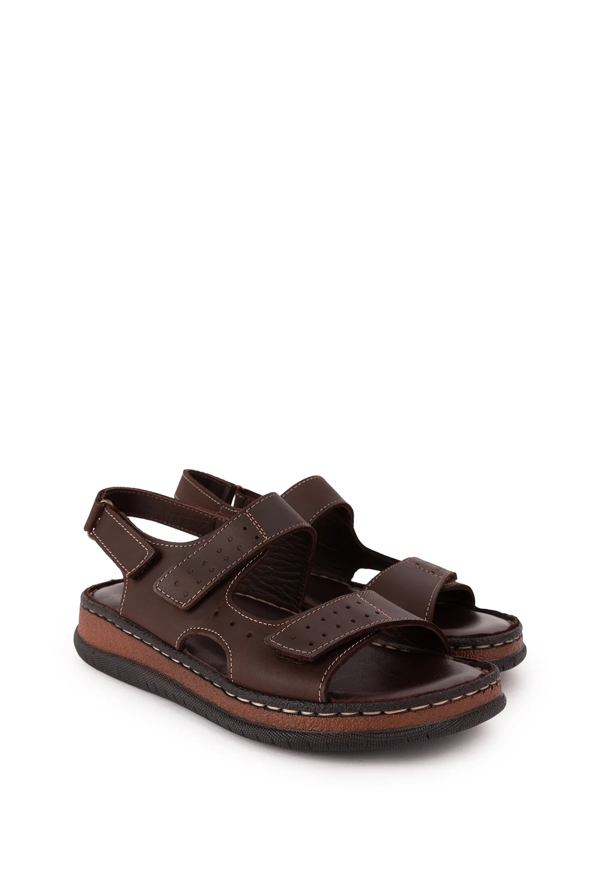 Gondol Unisex Hakiki Deri Cırtlı Ayarlanabilir Rahat Sandalet hkm.31 Kahverengi
