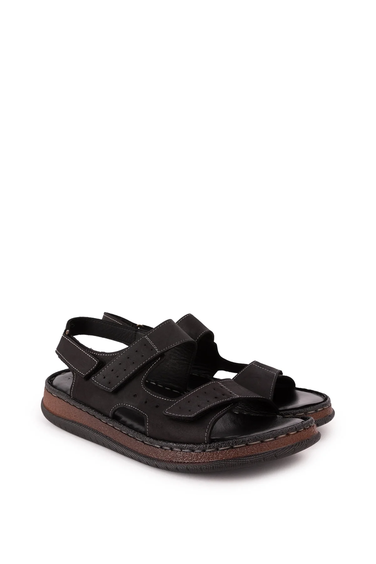 Gondol Unisex Hakiki Deri Cırtlı Ayarlanabilir Rahat Sandalet hkm.31 Siyah