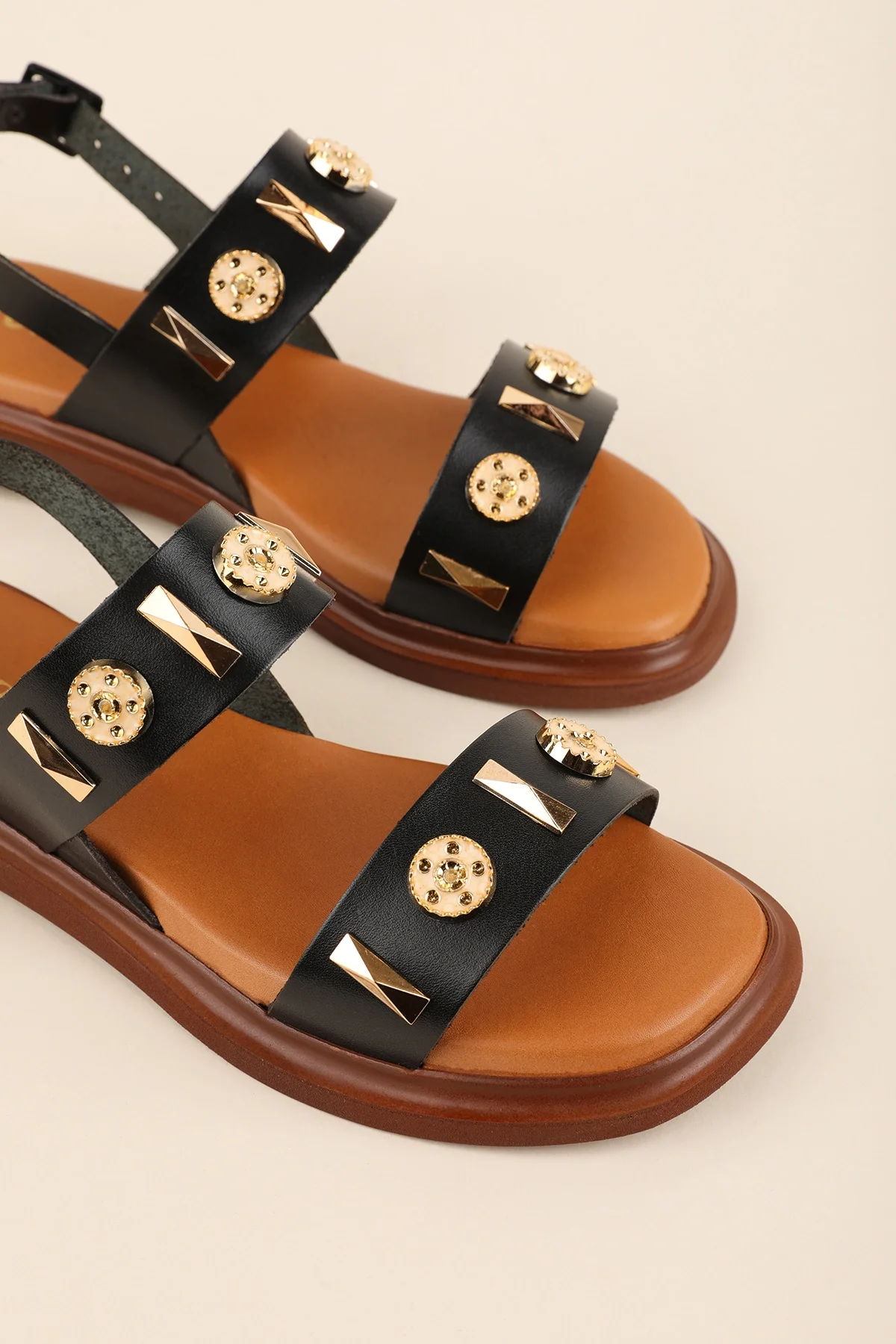 Gondol Hakiki Deri Vaketa Tarzı Günlük Sandalet crm.252 Siyah