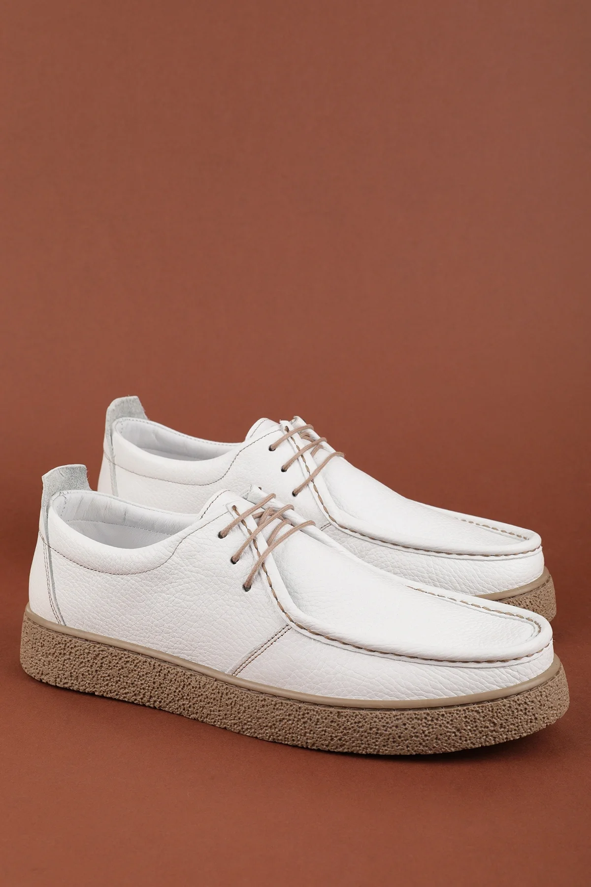 Gondol Erkek Hakiki Deri Casual Derby Ayakkabı (Moc-Toe) cz.102 Beyaz