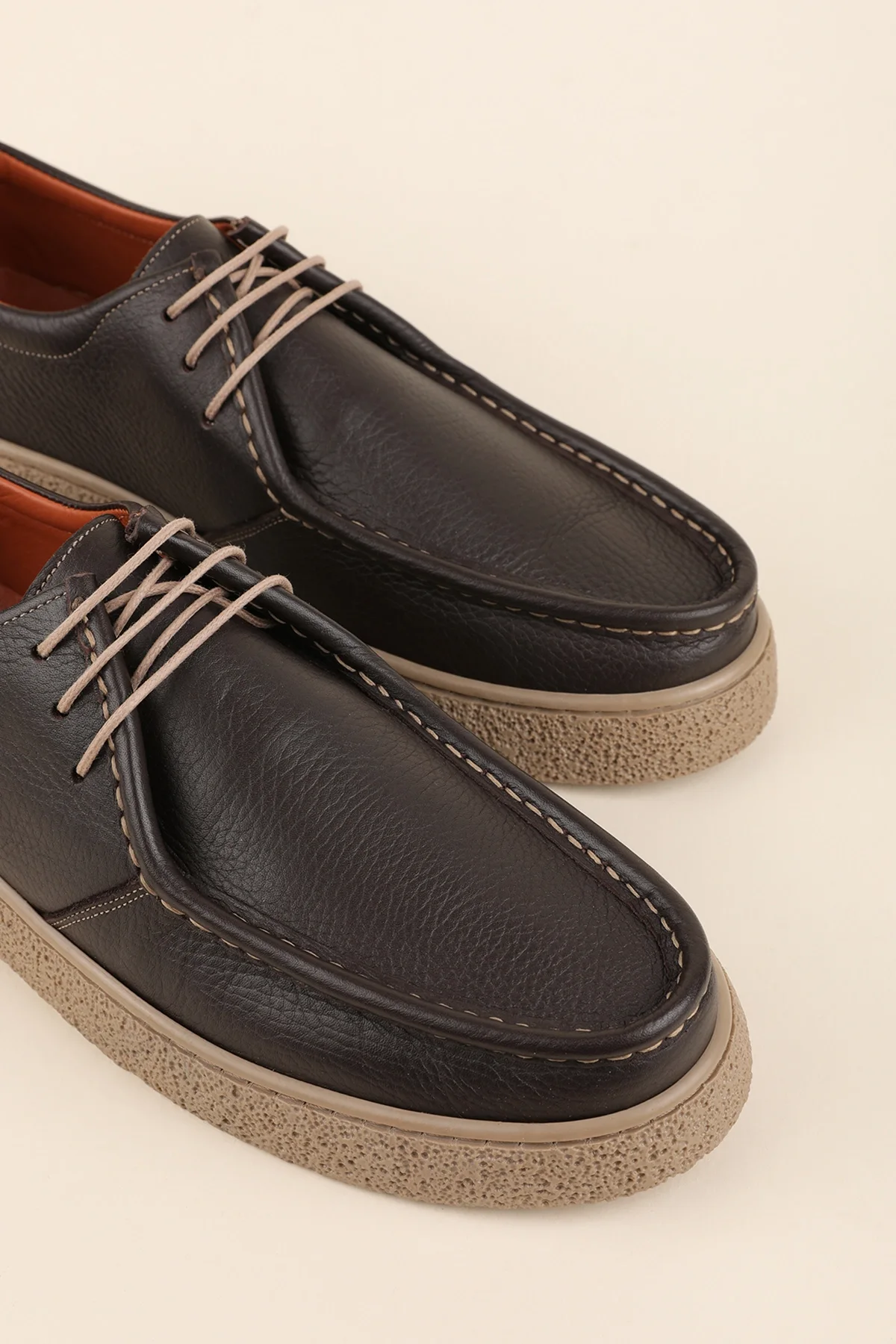 Gondol Erkek Hakiki Deri Casual Derby Ayakkabı (Moc-Toe) cz.102 Kahverengi