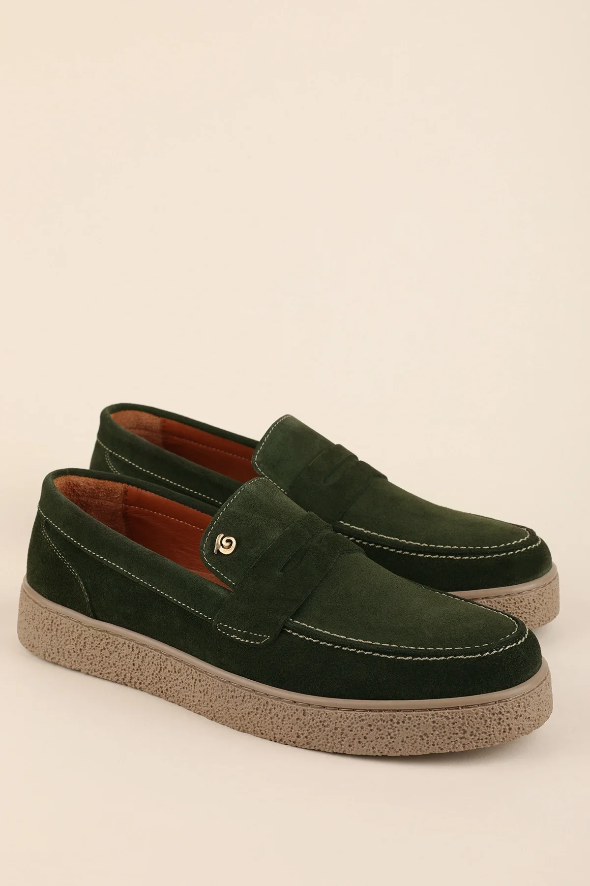 Gondol Erkek Hakiki Deri Casual Flötr Ayakkabı (Moc-Toe) cz.464 Haki