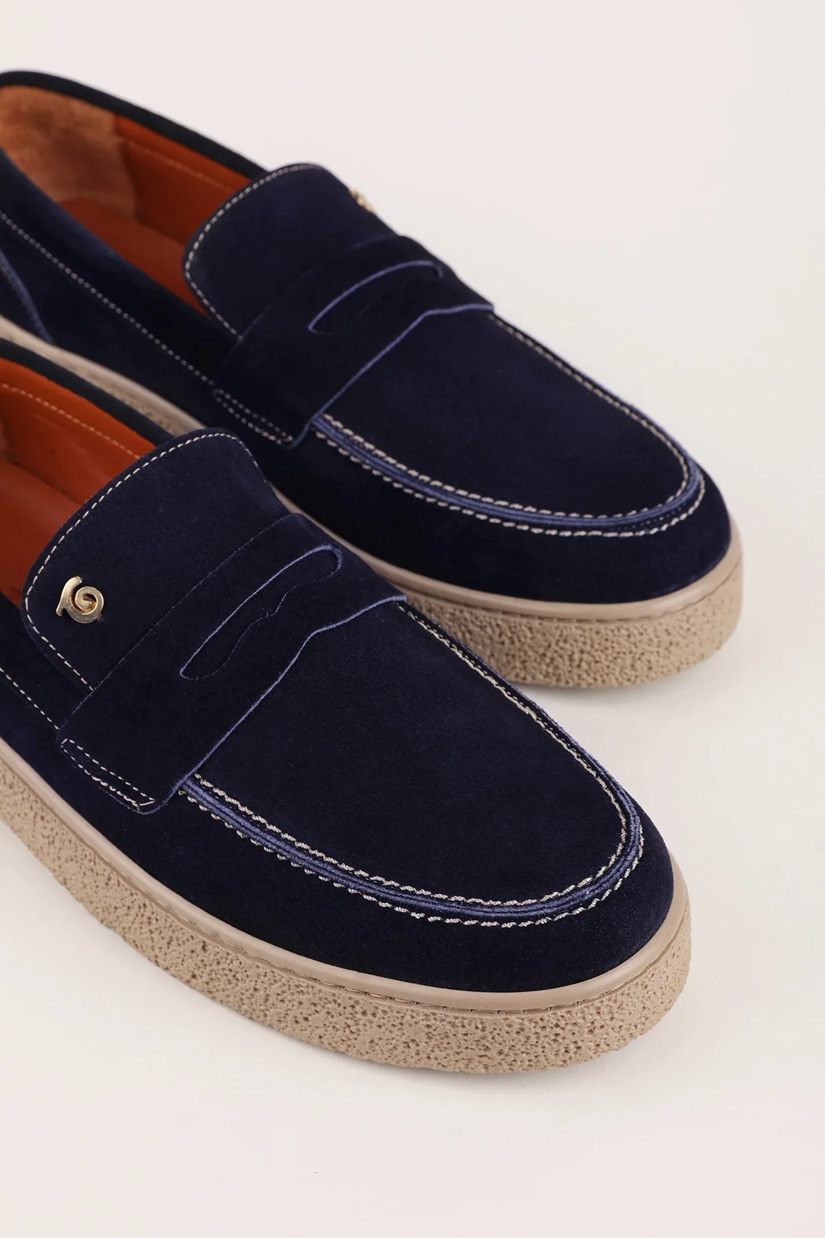 Gondol Erkek Hakiki Deri Casual Flötr Ayakkabı (Moc-Toe) cz.464 Lacivert
