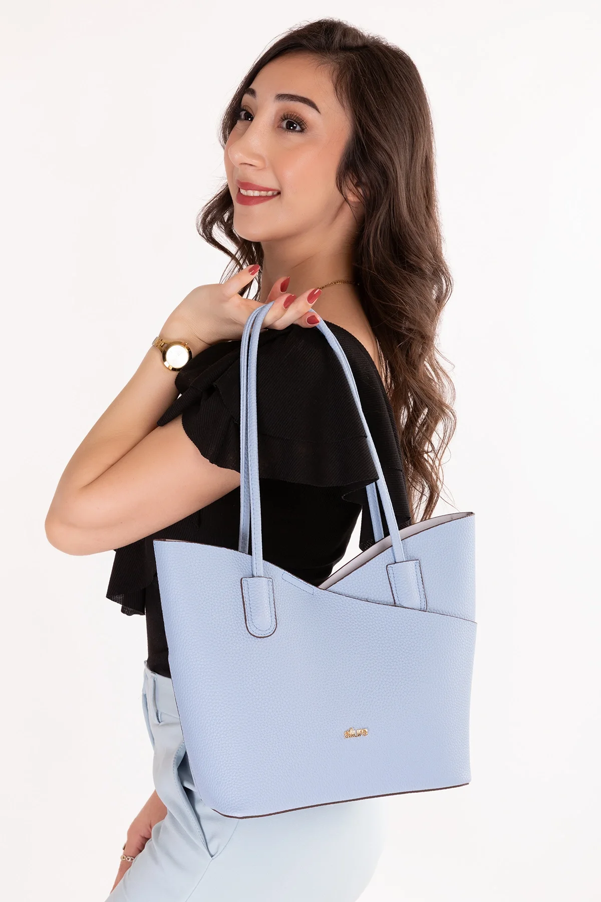 Gondol Kadın Çift Bölmeli El ve Omuz Çantası ald.6754 Mavi