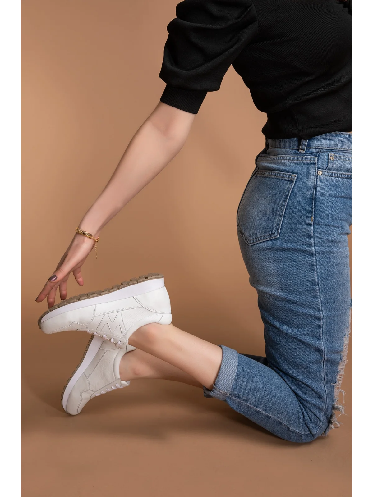 Gondol Içi Dışı Hakiki Deri Anatomik Taban Spor Ayakkabı flf.444 Beyaz